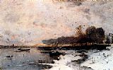 A Winter River Landscape At Sunset by Wilhelm von Gegerfelt